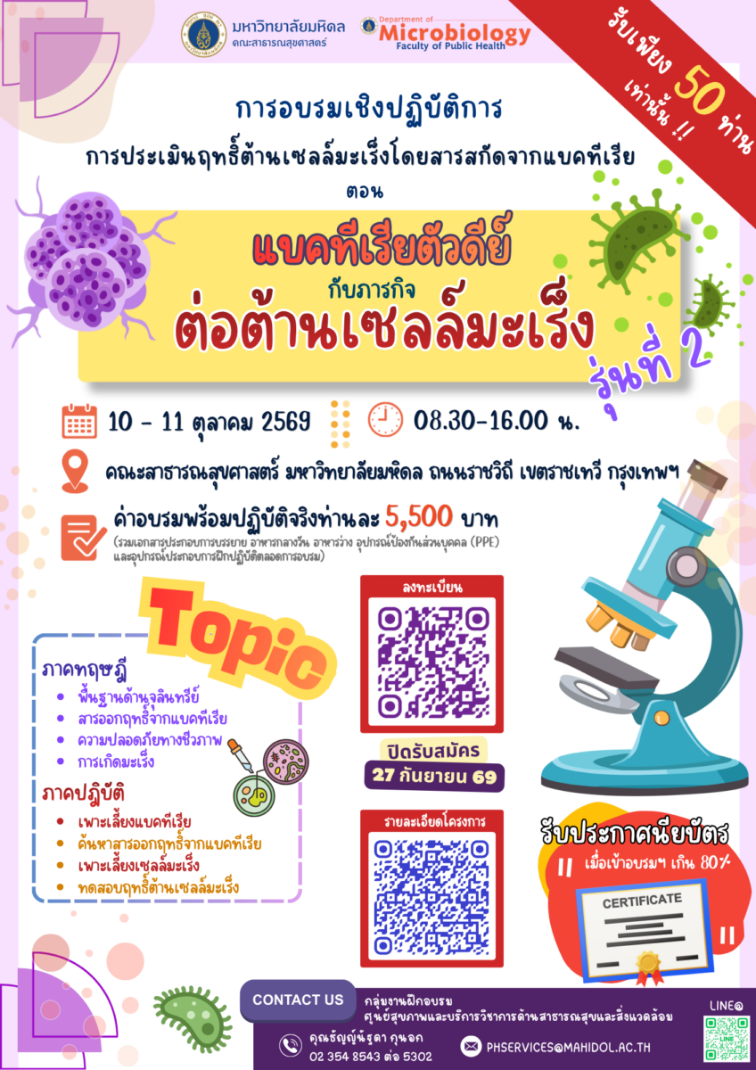 โครงการฝึกทดลองหาฤทธิ์ต้านเซลล์มะเร็งโดยสารสกัดจากแบคทีเรีย